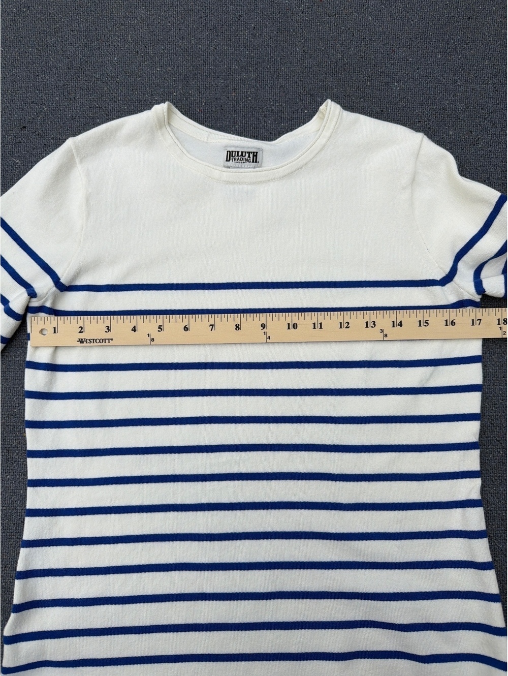 Duluth Trading Women's XS White Blue Striped Crew Neck Sweater - Picture 4 of 8